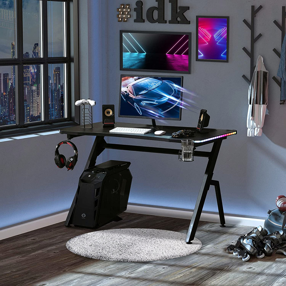 Γραφείο Gaming ArteLibre LUKE RGB Μαύρο Ξύλο/Μέταλλο 120x65x75cm