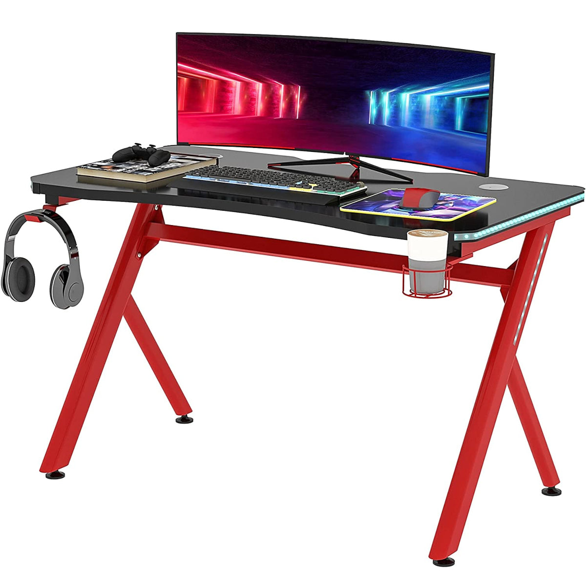 Γραφείο Gaming ArteLibre KENOBI RGB Μαύρο/Κόκκινο Ξύλο/Μέταλλο 120x65x75cm