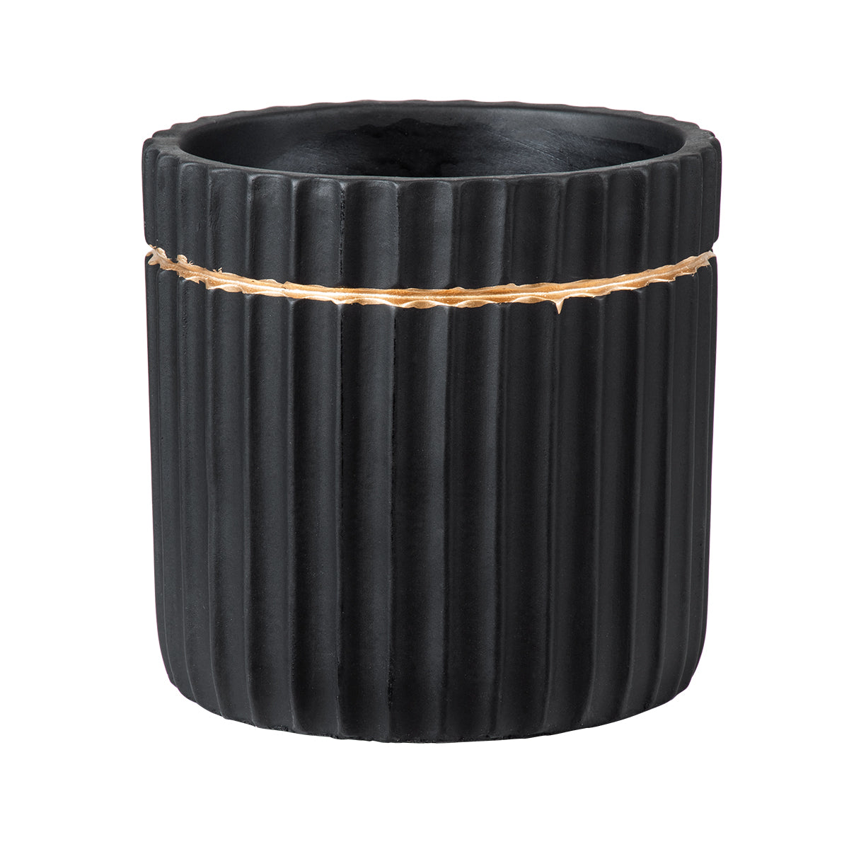 Artificial Garden Kos Πήλινο Κεραμικό Κασπώ Γλάστρα - Flower Pot Μαύρο Με Χρυσό Φ17Cm X Υ17Cm