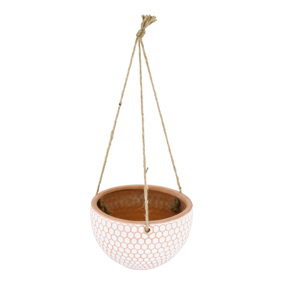 Artificial Garden Chios Κρεμαστό Πήλινο Κεραμικό Κασπώ Γλάστρα - Flower Pot Κεραμιδί Με Λευκό Φ19.5Cm X Υ11.5Cm