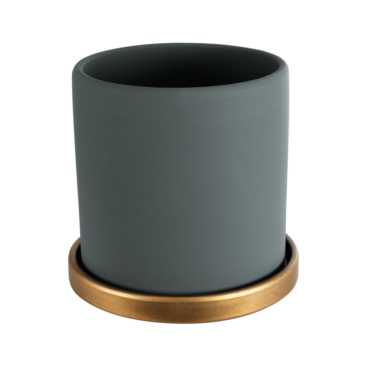 Artificial Garden Napoli Διακοσμητικό Κεραμικό Κασπώ Γλάστρα - Flower Pot Γκρι Πράσινο Με Χρυσό Φ15 X Υ15Cm