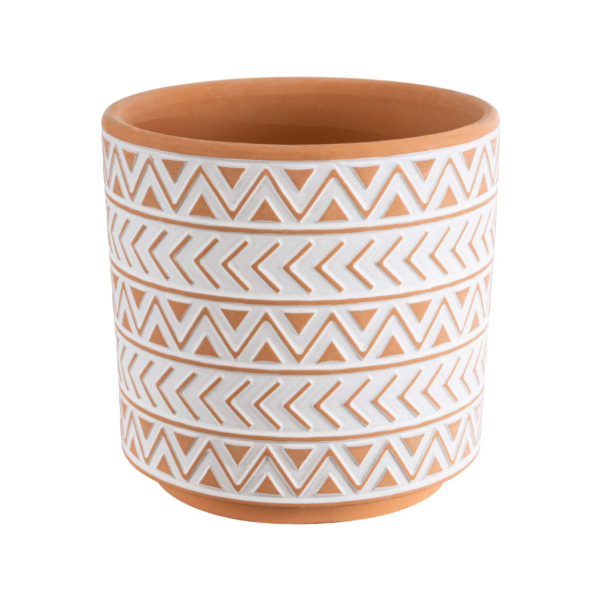 Artificial Garden India Διακοσμητικό Κεραμικό Κασπώ Γλάστρα - Flower Pot Λευκό Με Πορτοκαλί Φ14.5 X Υ13.5Cm