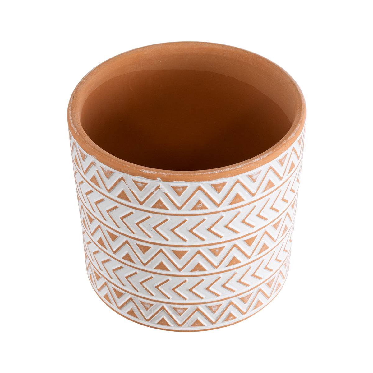 Artificial Garden India Διακοσμητικό Κεραμικό Κασπώ Γλάστρα - Flower Pot Λευκό Με Πορτοκαλί Φ14.5 X Υ13.5Cm