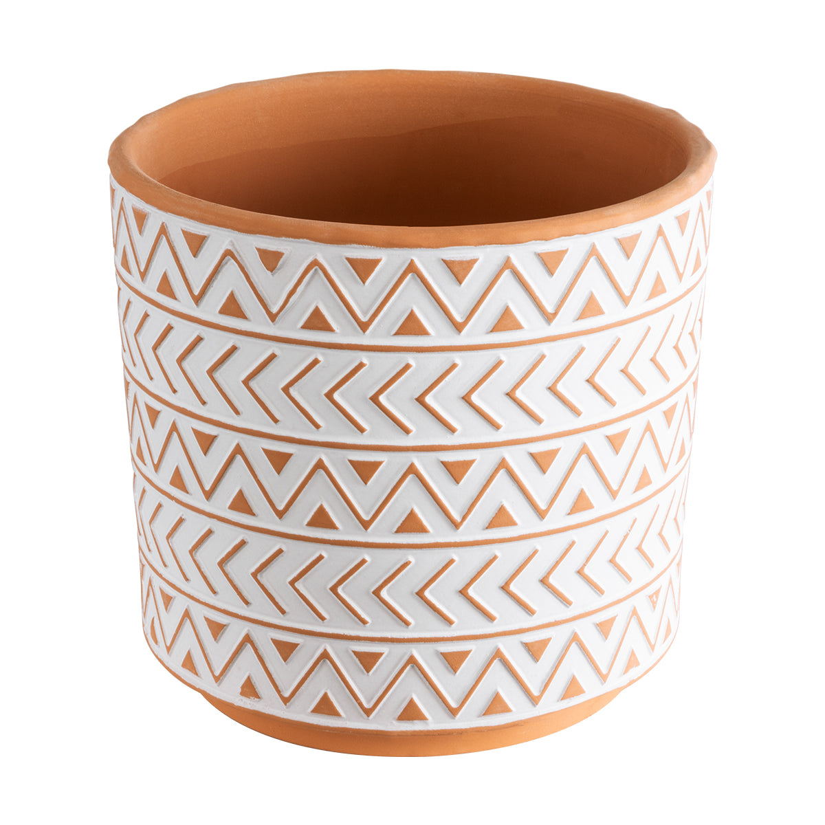 Artificial Garden India Διακοσμητικό Κεραμικό Κασπώ Γλάστρα - Flower Pot Λευκό Με Πορτοκαλί Φ17.5 X Υ16.5Cm