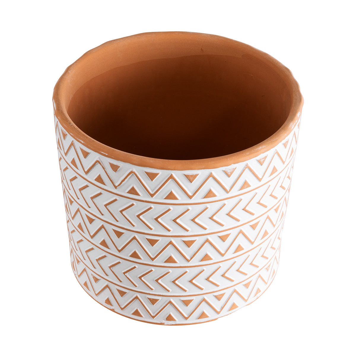 Artificial Garden India Διακοσμητικό Κεραμικό Κασπώ Γλάστρα - Flower Pot Λευκό Με Πορτοκαλί Φ17.5 X Υ16.5Cm