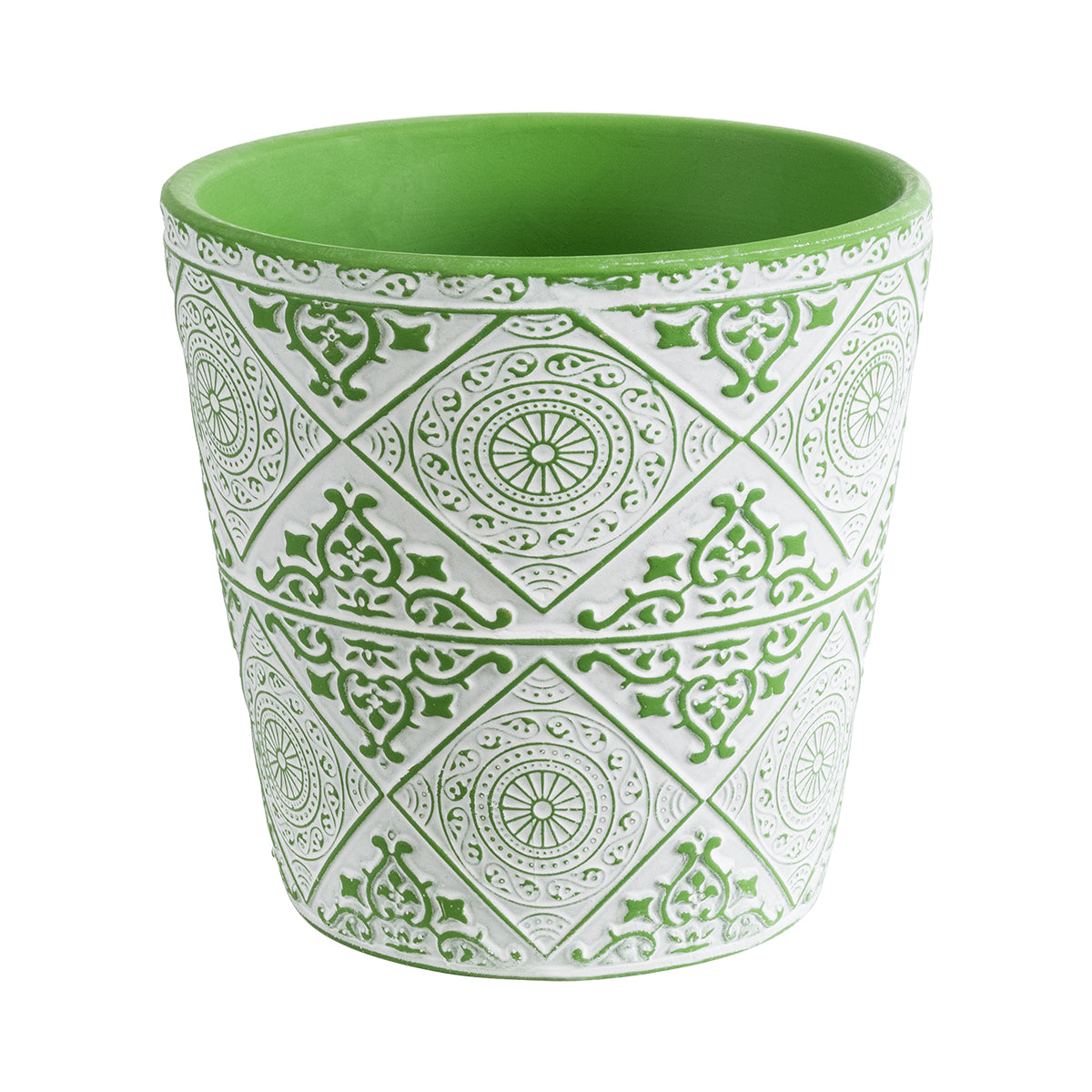 Artificial Garden Aswan Διακοσμητικό Κεραμικό Κασπώ Γλάστρα - Flower Pot Λευκό Με Πράσινο Φ14 X Υ13Cm