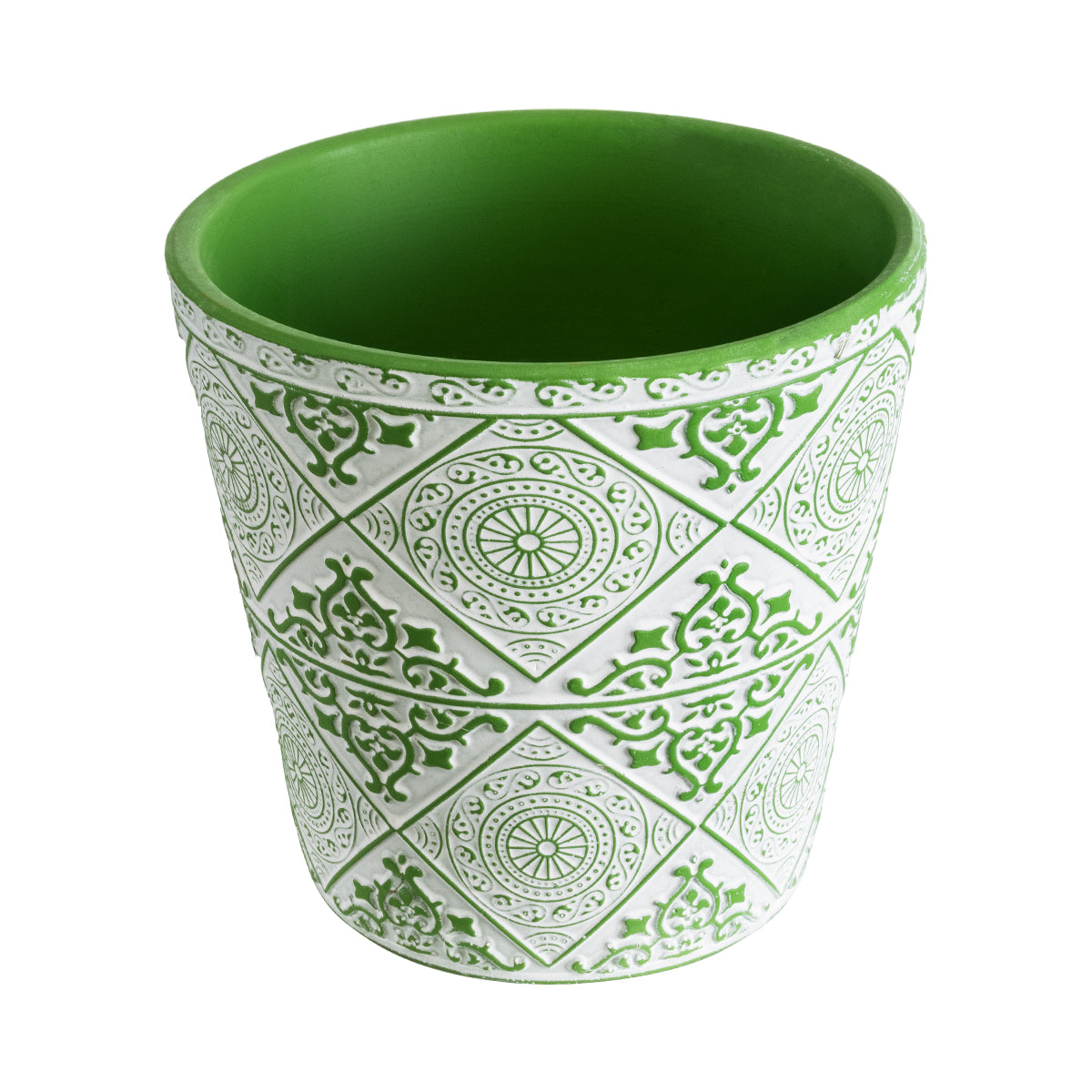 Artificial Garden Aswan Διακοσμητικό Κεραμικό Κασπώ Γλάστρα - Flower Pot Λευκό Με Πράσινο Φ14 X Υ13Cm