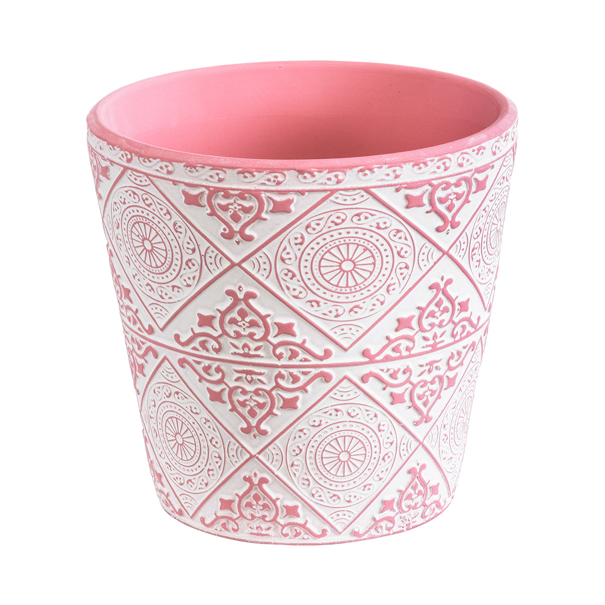 Artificial Garden Cairo Διακοσμητικό Κεραμικό Κασπώ Γλάστρα - Flower Pot Λευκό Με Ροζ Φ14 X Υ13Cm
