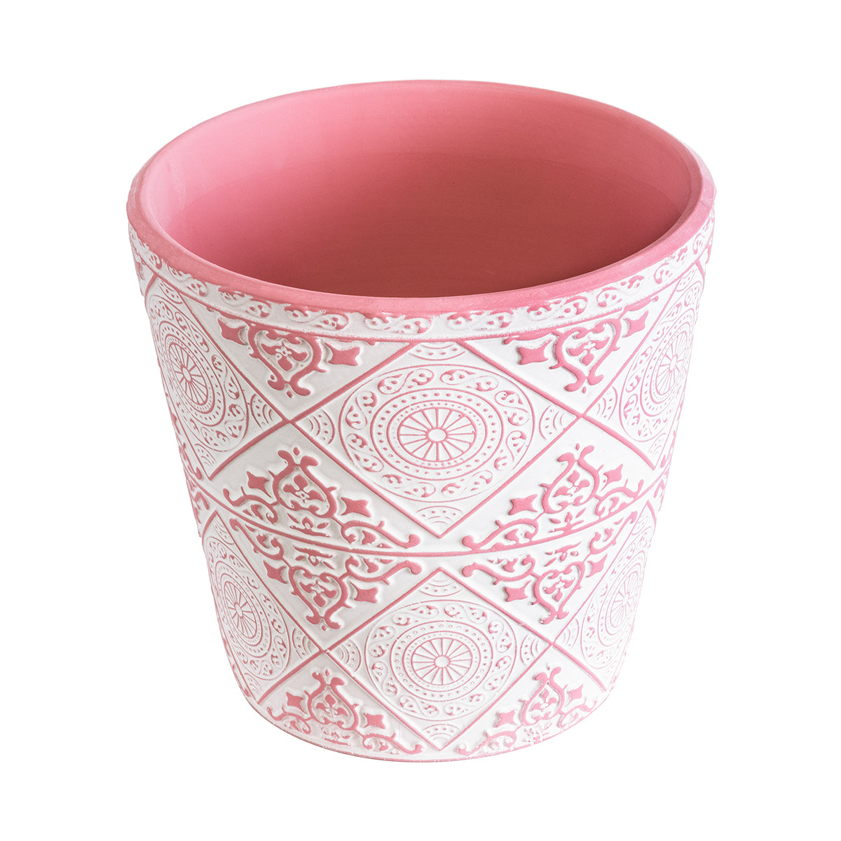 Artificial Garden Cairo Διακοσμητικό Κεραμικό Κασπώ Γλάστρα - Flower Pot Λευκό Με Ροζ Φ14 X Υ13Cm