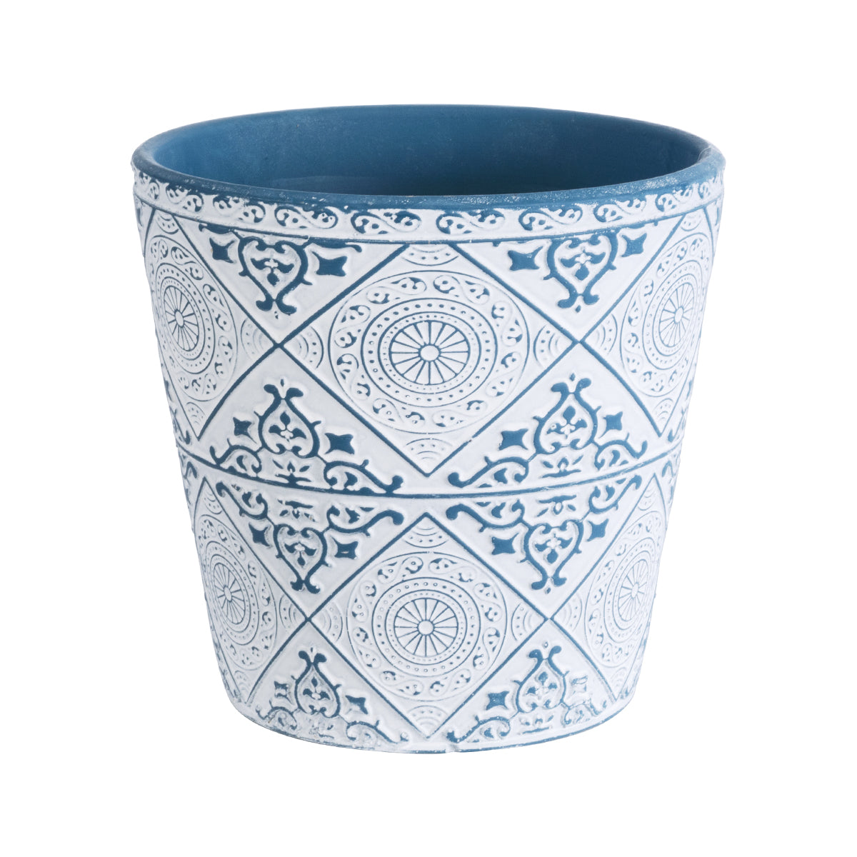 Artificial Garden Casablanca Διακοσμητικό Κεραμικό Κασπώ Γλάστρα - Flower Pot Λευκό Με Μπλε Φ14 X Υ13Cm