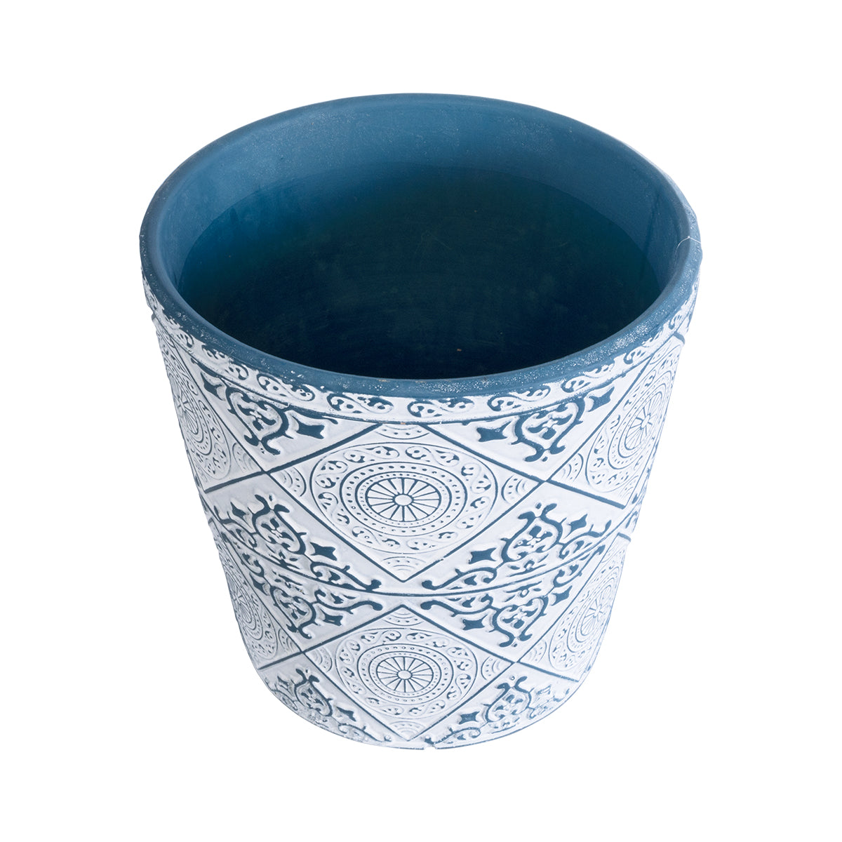 Artificial Garden Casablanca Διακοσμητικό Κεραμικό Κασπώ Γλάστρα - Flower Pot Λευκό Με Μπλε Φ14 X Υ13Cm