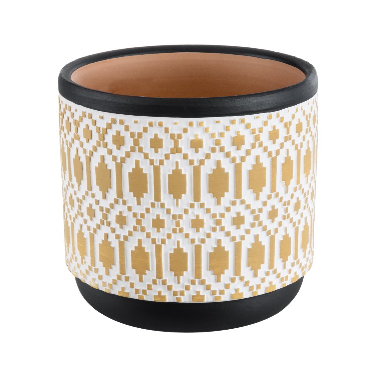 Artificial Garden Varanasi Διακοσμητικό Κεραμικό Κασπώ Γλάστρα - Flower Pot Χρυσό Με Λευκό Και Μαύρο Φ14.5 X Υ13Cm