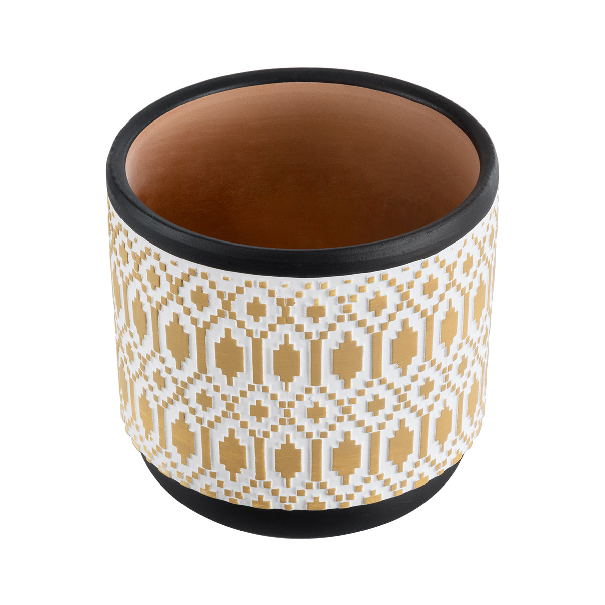 Artificial Garden Varanasi Διακοσμητικό Κεραμικό Κασπώ Γλάστρα - Flower Pot Χρυσό Με Λευκό Και Μαύρο Φ14.5 X Υ13Cm