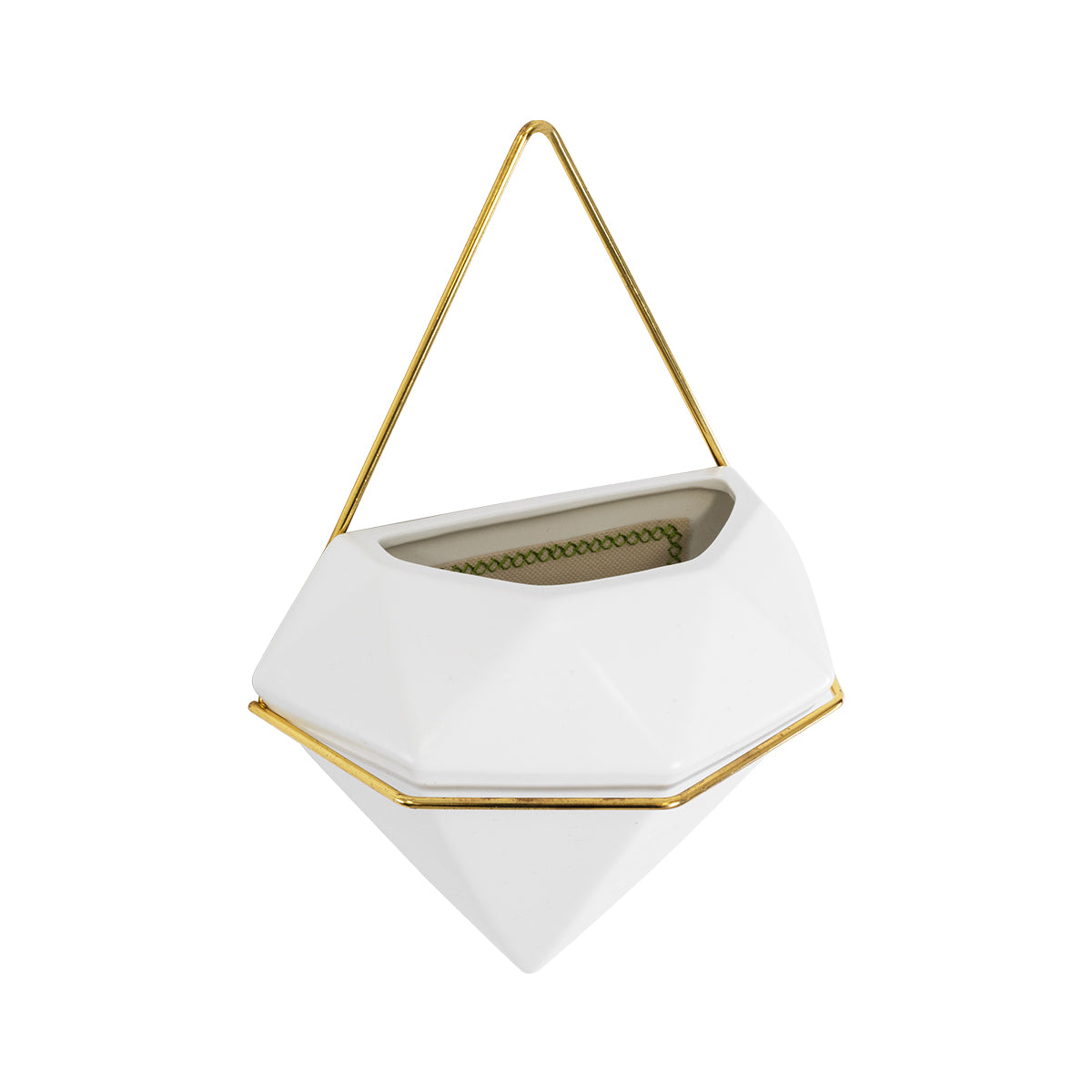 Artificial Garden Louvre Διακοσμητικό Κεραμικό Κασπώ Γλάστρα - Flower Pot Λευκό Με Χρυσό Μ20 X Π10.5 X Υ30Cm