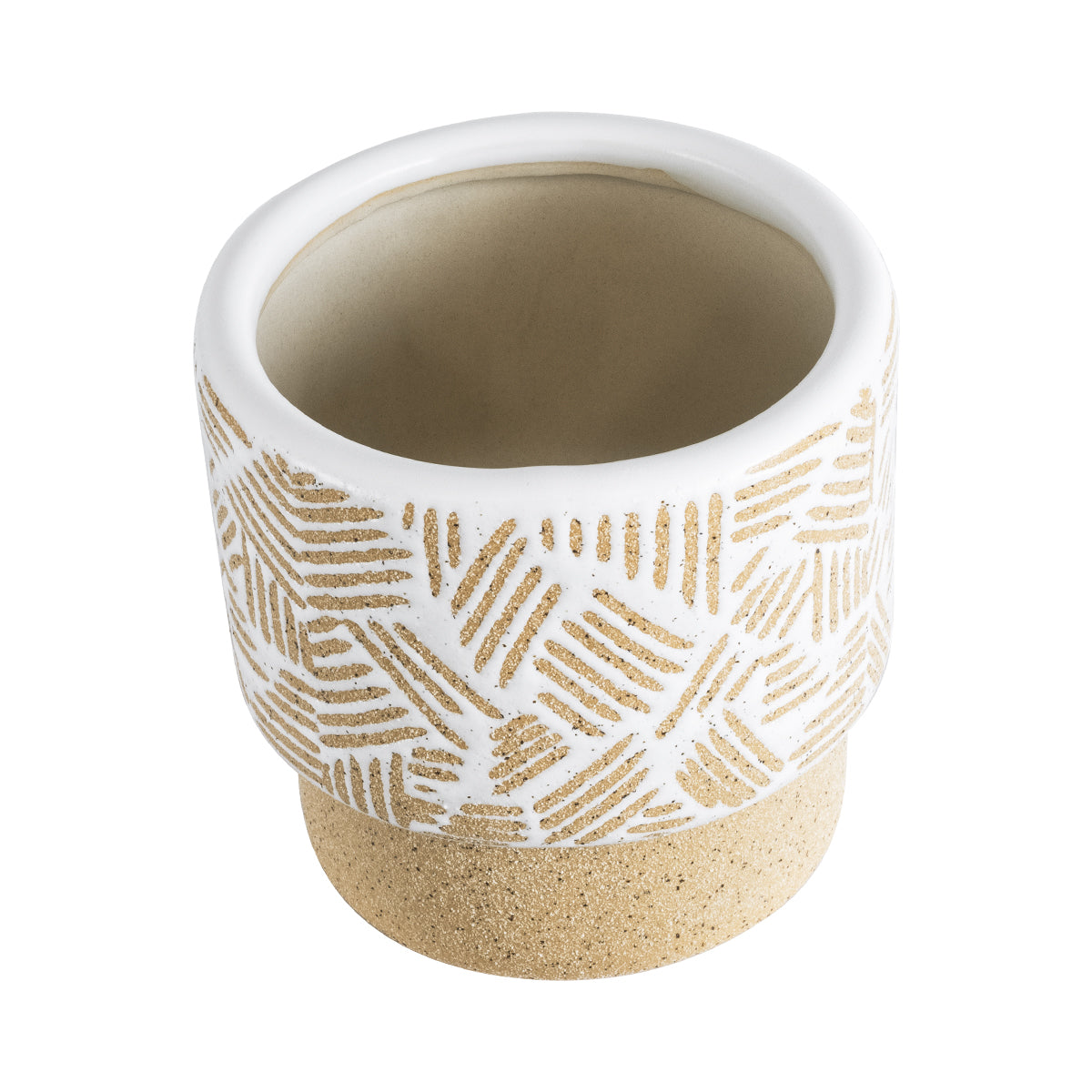 Artificial Garden Raffaelo Διακοσμητικό Κεραμικό Κασπώ Γλάστρα - Flower Pot Μπεζ Με Λευκό Φ11 X Υ11Cm