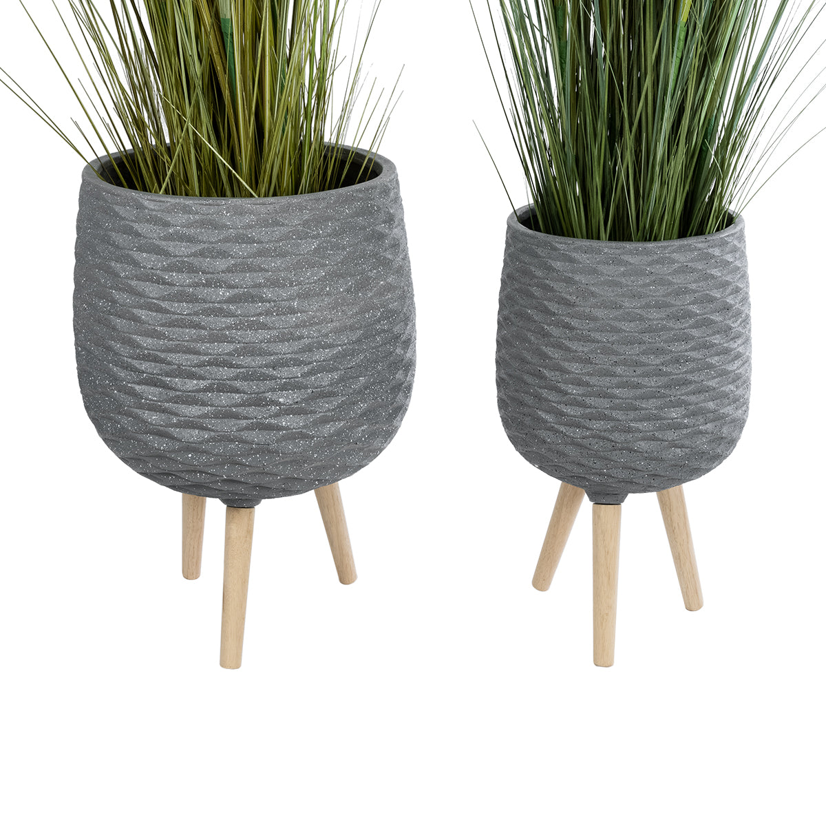 Artificial Garden Louisiana Σετ 2 Διακοσμητικά Πολυεστερικά Τσιμεντένιά Κασπώ Γλάστρες - Flower Pots Γκρι A:Φ36 X Υ54Cm B:Φ32 X Υ49Cm