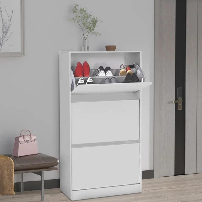 Λευκή Παπουτσοθήκη Μελαμίνης Flat Duo 18 Ζεύγων - 73x26x119εκ.