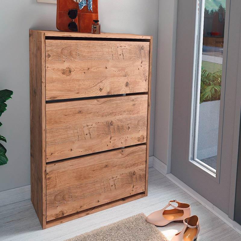 Παπουτσοθήκη Μελαμίνης Nave 18 Ζευγών Χρώμα Pine Oak 73,6x24x110εκ.
