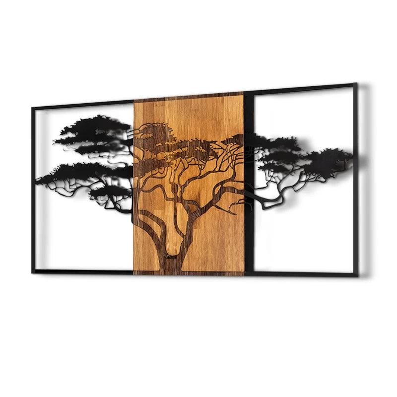 Διακοσμητικό Τοίχου Acacia Tree Ξύλινο - Μεταλλικό Χρώμα Καρυδί