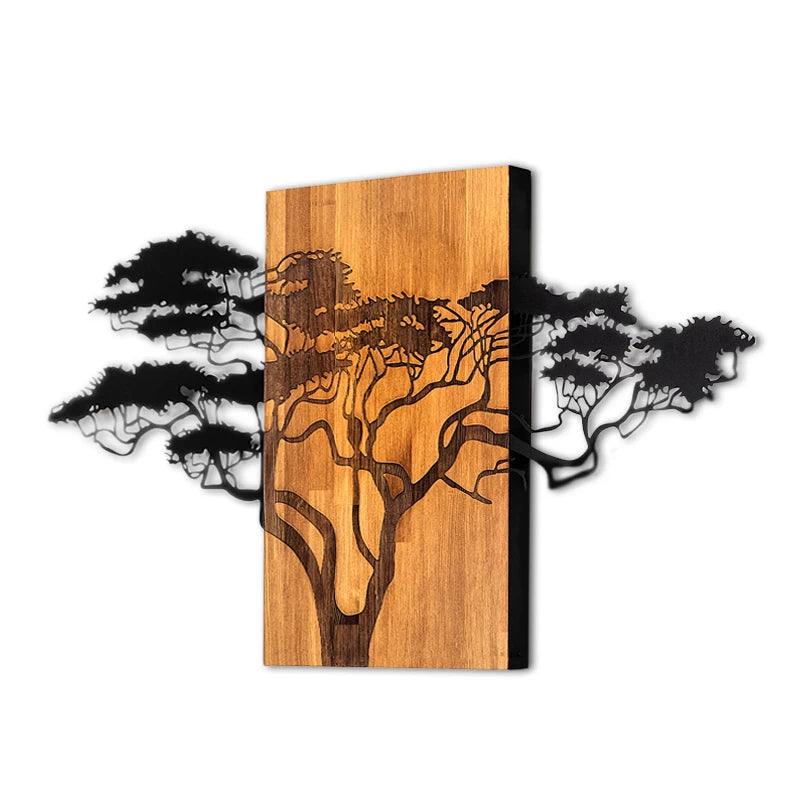 Διακοσμητικό Τοίχου Acacia Tree Ξύλινο - Μεταλλικό Χρώμα Καρυδί