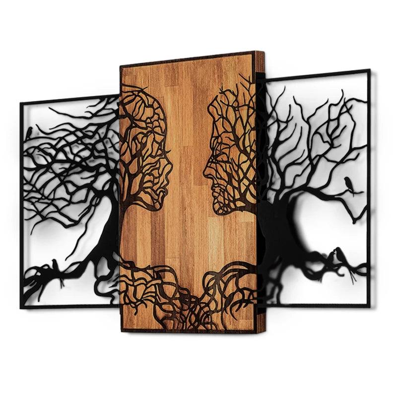 Διακοσμητικό Τοίχου Tree Love Ξύλινο - Μεταλλικό Χρώμα Καρυδί