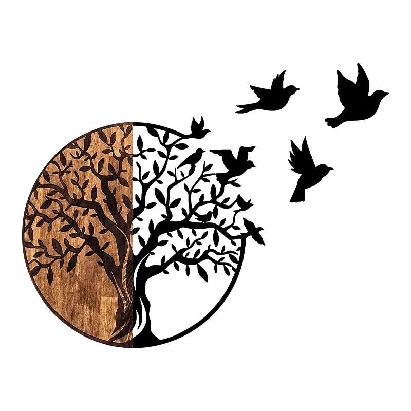 Διακοσμητικό Τοίχου Tree With Birds Ξύλινο - Μεταλλικό Χρώμα Καρυδί