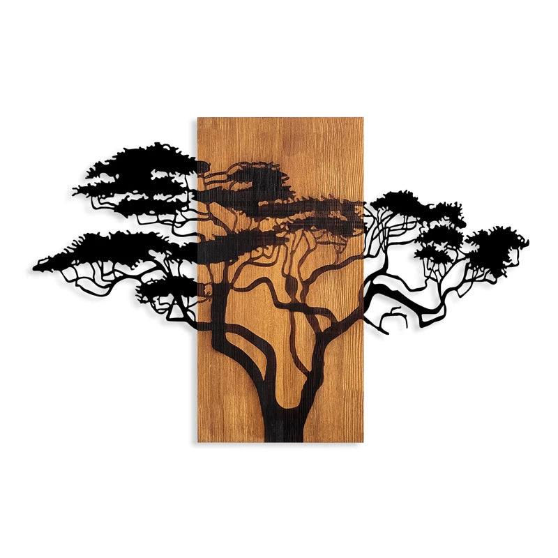 Διακοσμητικό Τοίχου Acacia Tree Ξύλινο - Μεταλλικό Χρώμα Καρυδί