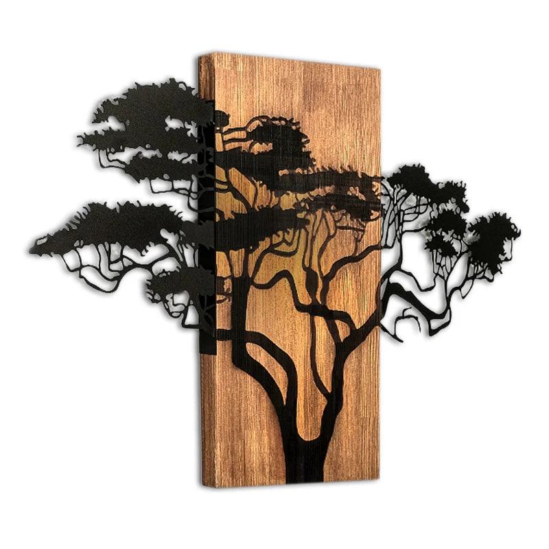 Διακοσμητικό Τοίχου Acacia Tree Ξύλινο - Μεταλλικό Χρώμα Καρυδί