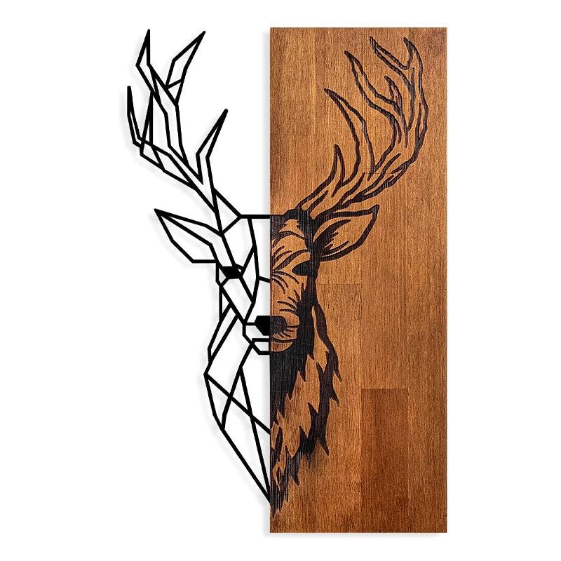 Διακοσμητικό Τοίχου Deer Ξύλινο - Μεταλλικό Χρώμα Καρυδί - Μαύρο