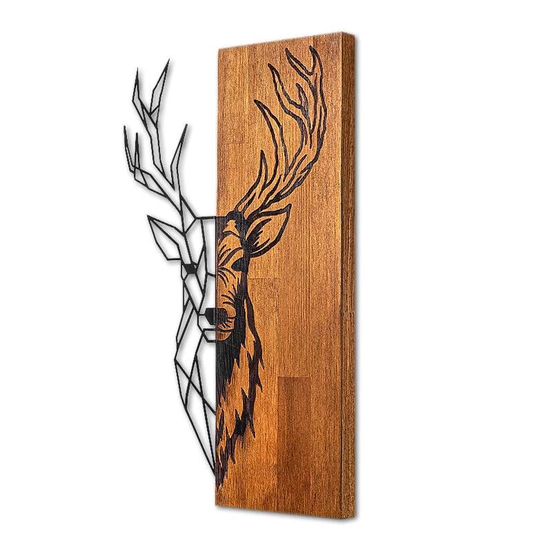 Διακοσμητικό Τοίχου Deer Ξύλινο - Μεταλλικό Χρώμα Καρυδί - Μαύρο