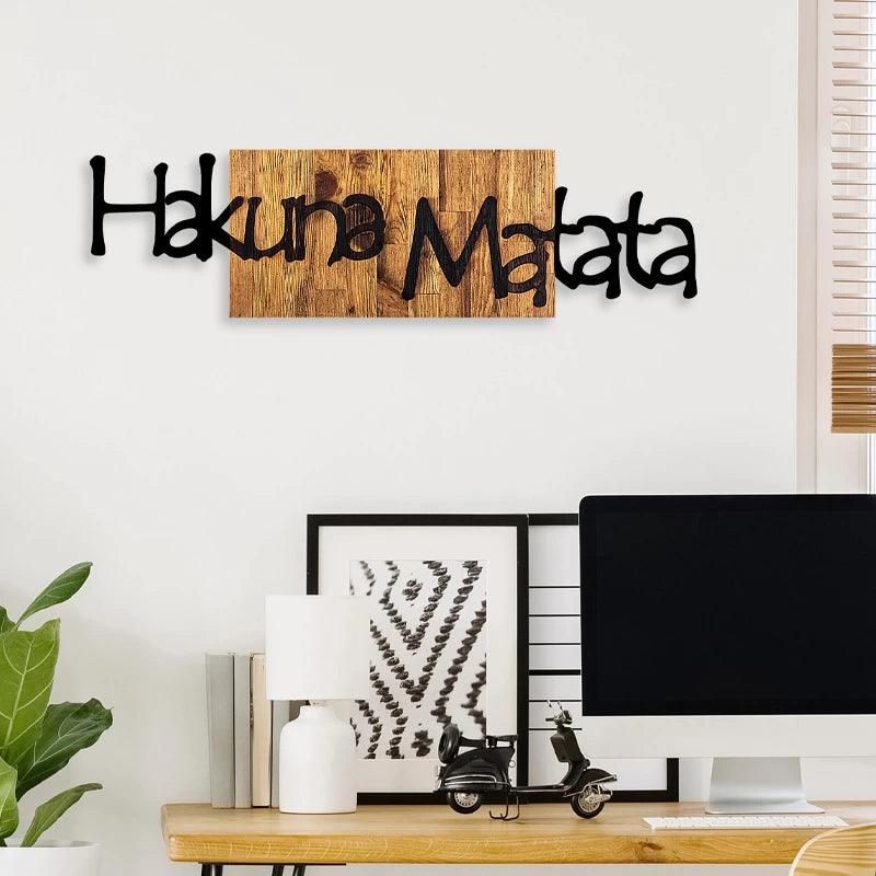 Διακοσμητικό Τοίχου Hakuna Matata Ξύλινο - Μεταλλικό Χρώμα Καρυδί