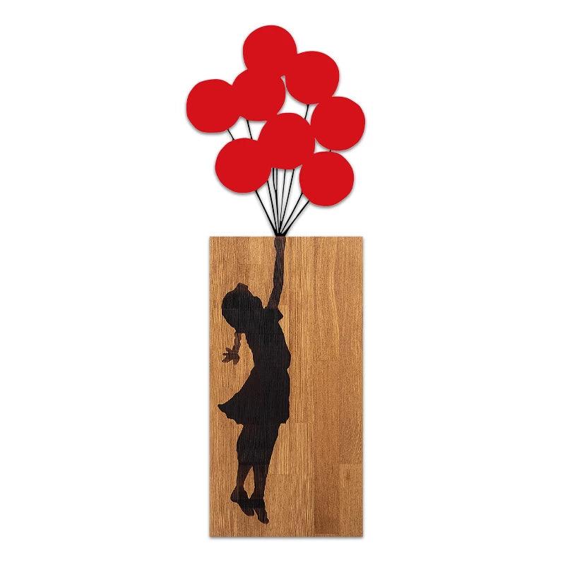 Διακοσμητικό Τοίχου Girl With Balloons Ξύλινο - Μεταλλικό Χρώμα