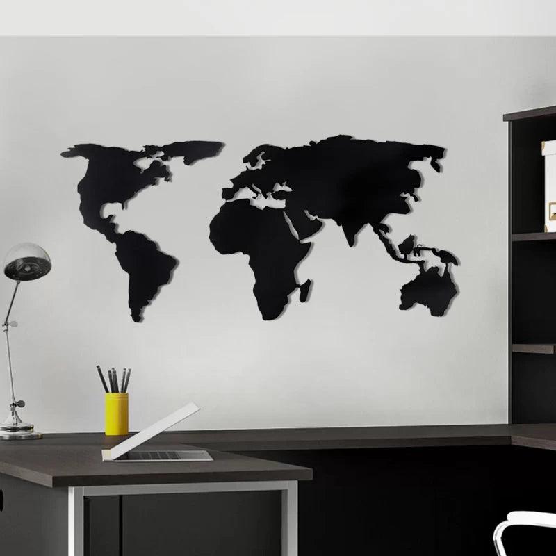 Διακοσμητικό Τοίχου World Map Μεταλλικό Χρώμα Μαύρο 120x60εκ.
