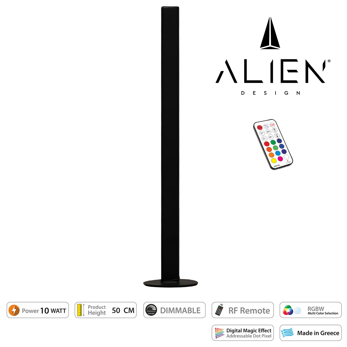 Alien-Diva-Black-50-11 Alien Design Diva Μοντέρνο Minimal Nordic Μεταλλικό Φωτιστικό Επιτραπέζιο - Πορτατίφ - Λαμπατέρ Μαύρο 10W 1500Lm Με Ασύρματο Χειριστήριο Rf & Dimmer Πολύχρωμο Rgbw Ψηφιακή Με Τρεχούμενα Εφέ Μ3 X Π1.6 X Υ50Cm