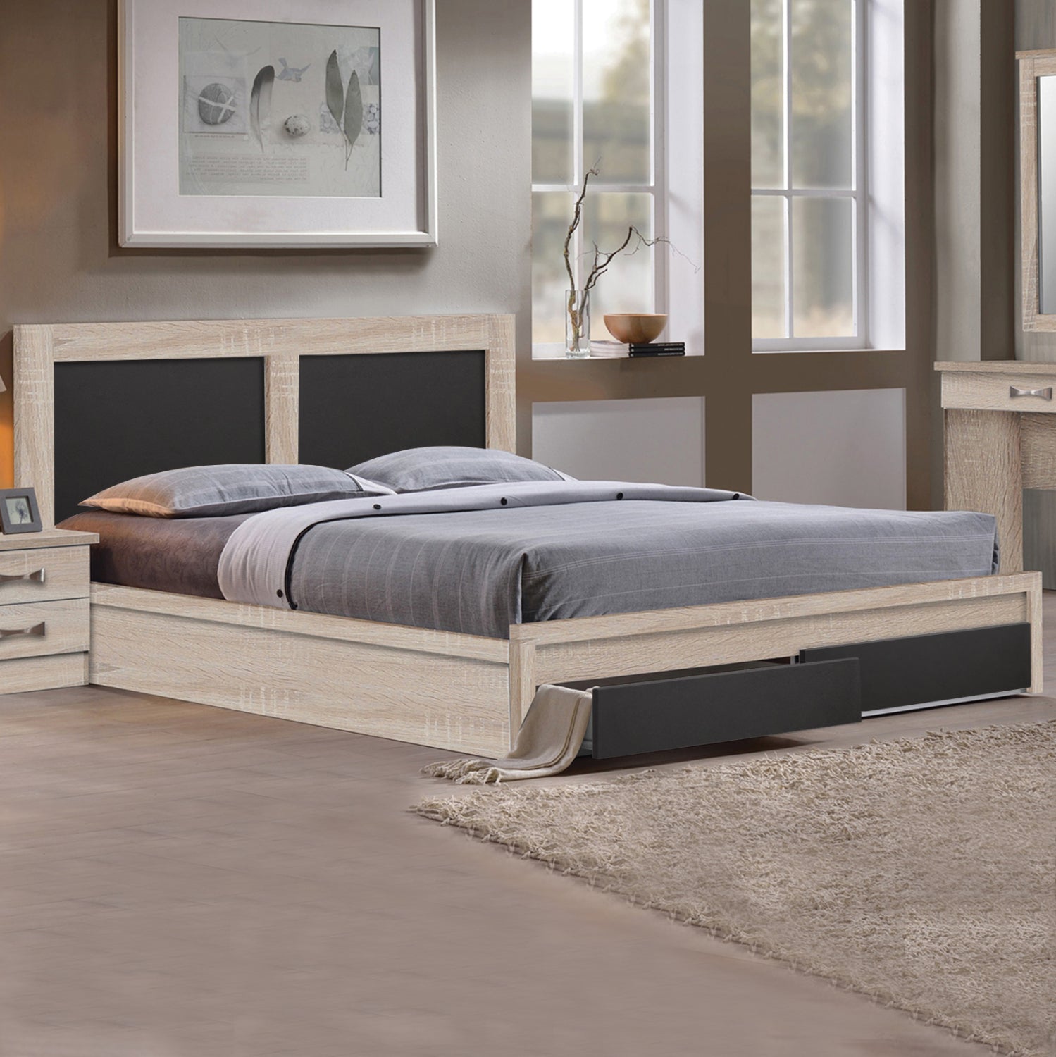 Κρεβατι Capri Με 2 Συρταρια Sonoma-Γκρι Για Στρωμα 150X200Εκ.