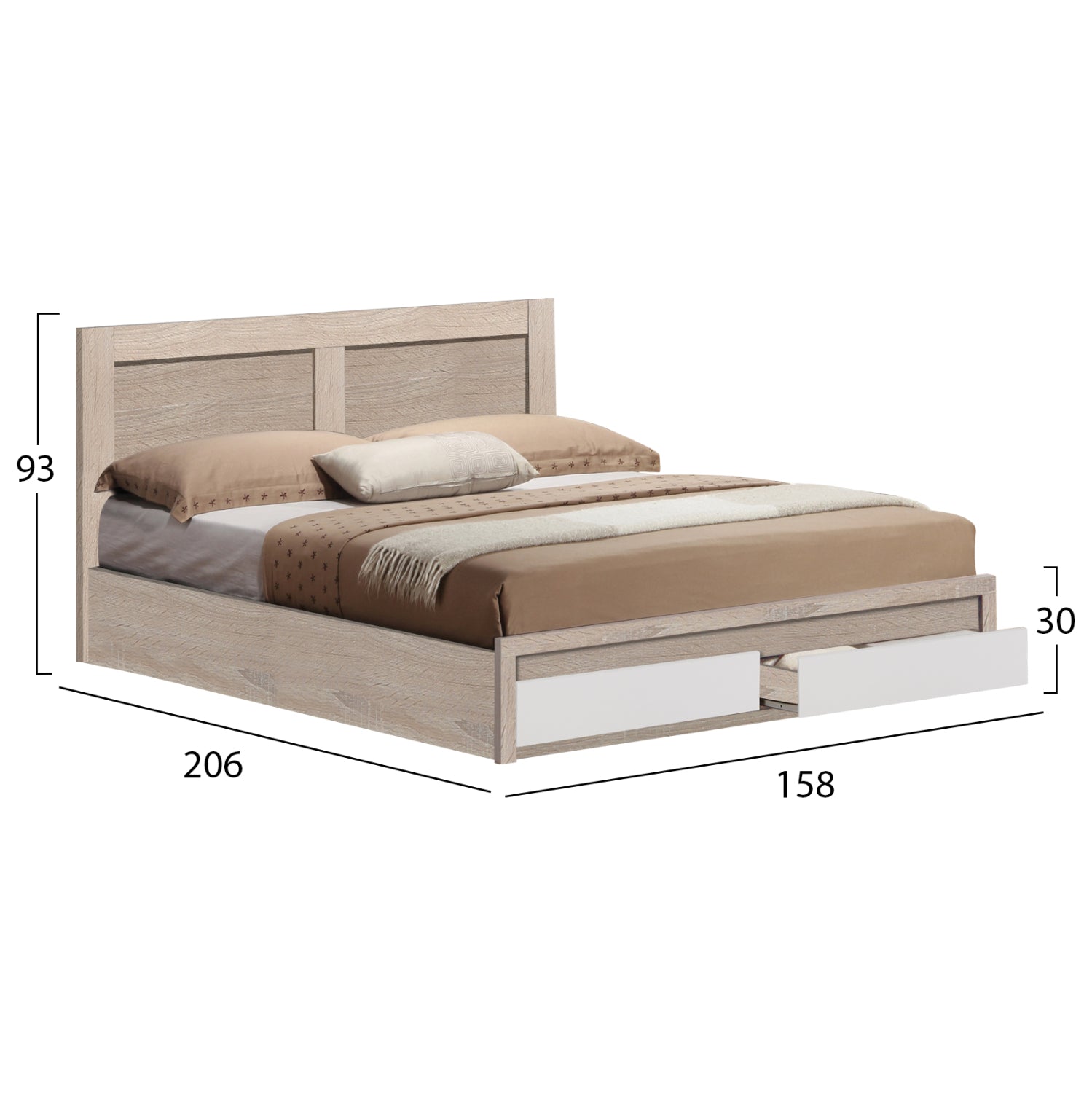 Κρεβατι Capri Με 2 Συρταρια Sonama Λευκο Για Στρωμα 150X200 Εκ.