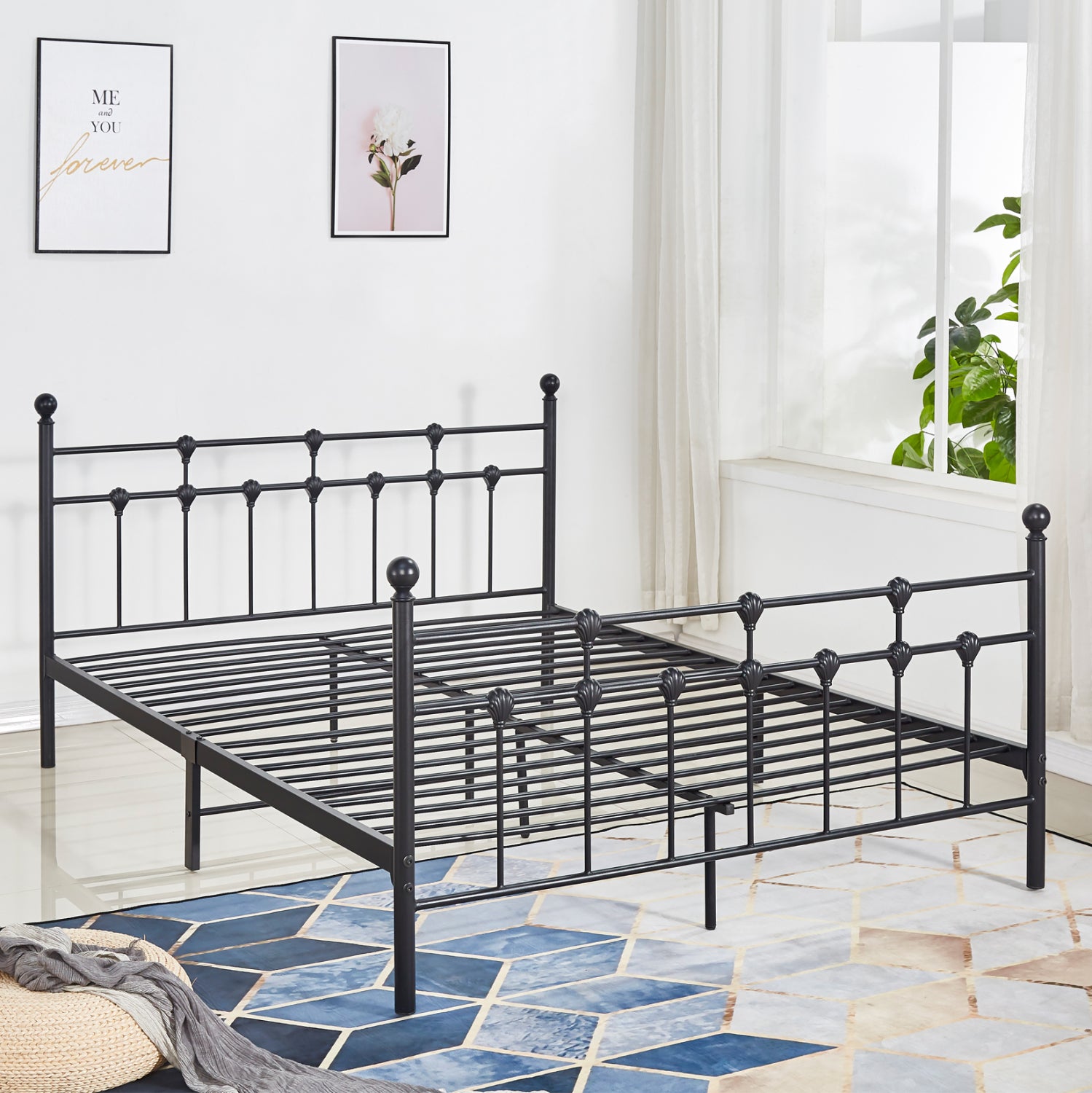 Κρεβατι Μεταλλικο Jacinda 150X200 Εκ. Μαυρο Χρωμα