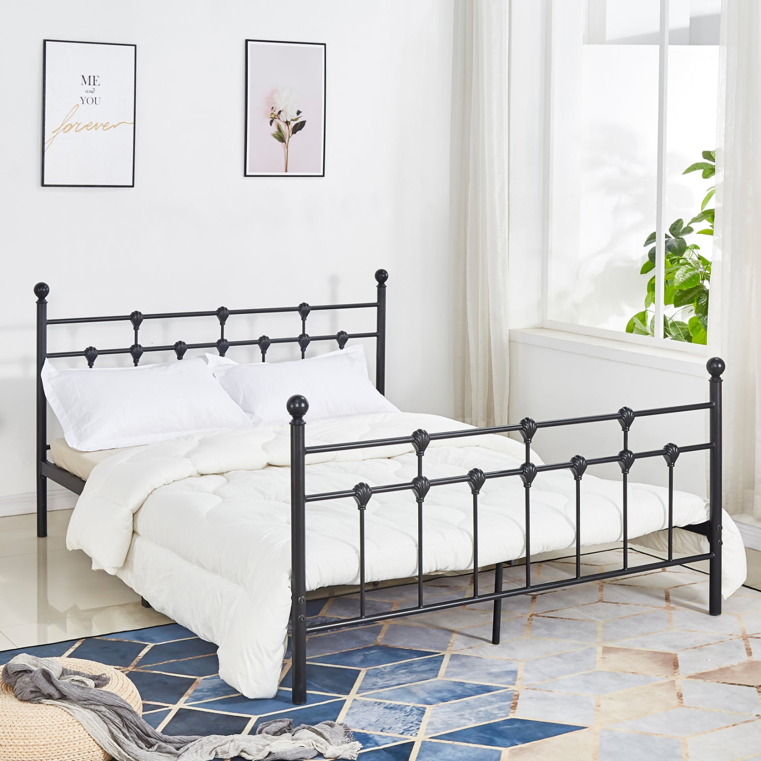Κρεβατι Μεταλλικο Jacinda 150X200 Εκ. Μαυρο Χρωμα