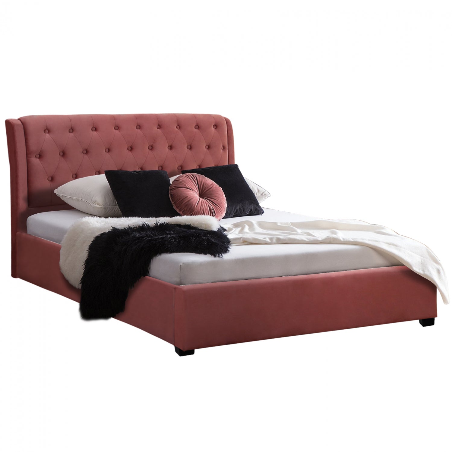Κρεβατι Odalys 150X200 Βελουδο Υφασμα Σαπιο Μηλο 164X223X100 Εκ.