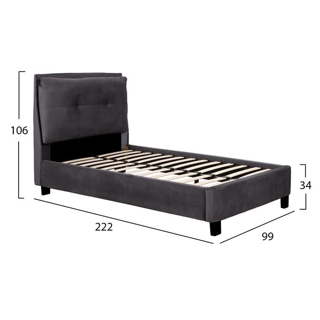 Κρεβατι Riley 90X200 Εκ. Με Υφασμα Βελουδο Γκρι