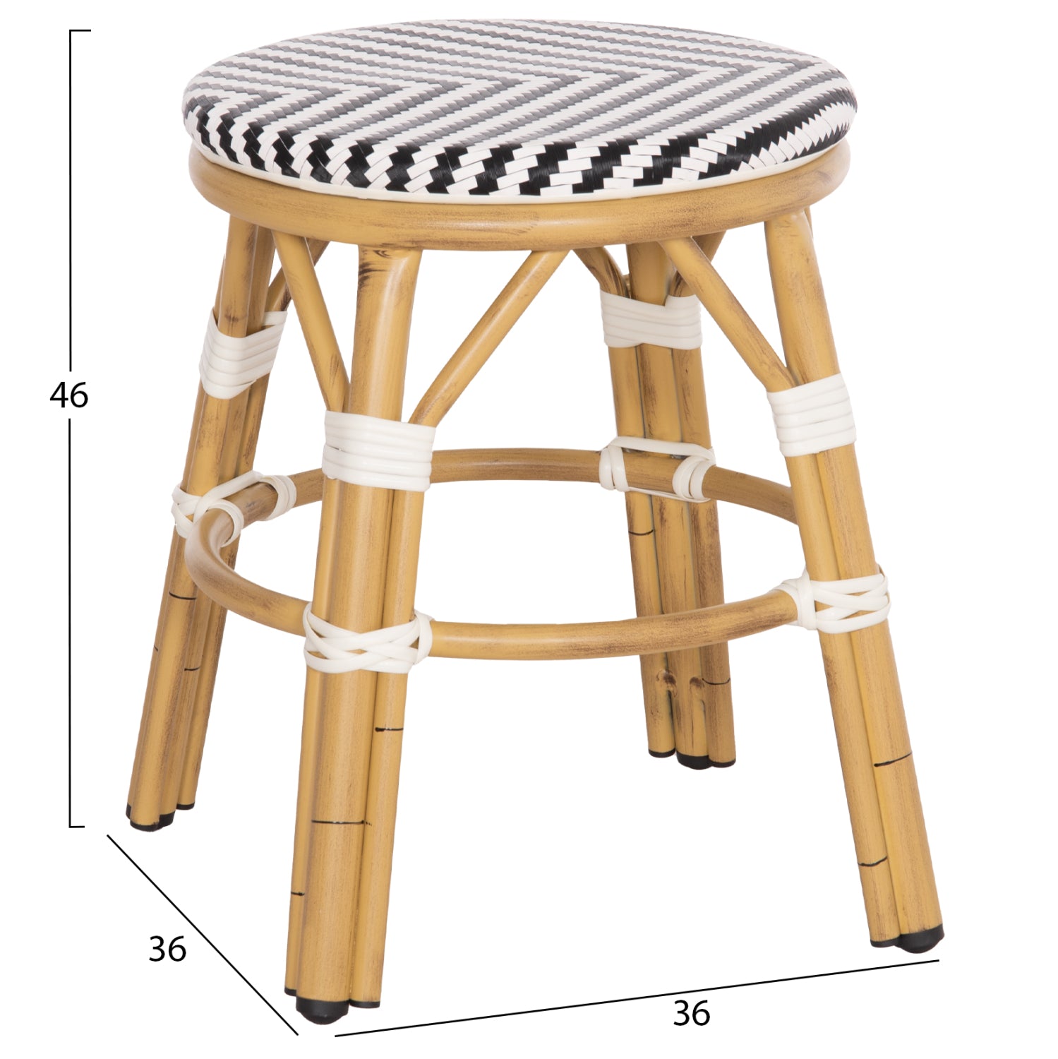 Σκαμπο Αλουμινιου Chino Bamboo Look-Textilene Λευκο-Μαυρο Φ36X46Υεκ.
