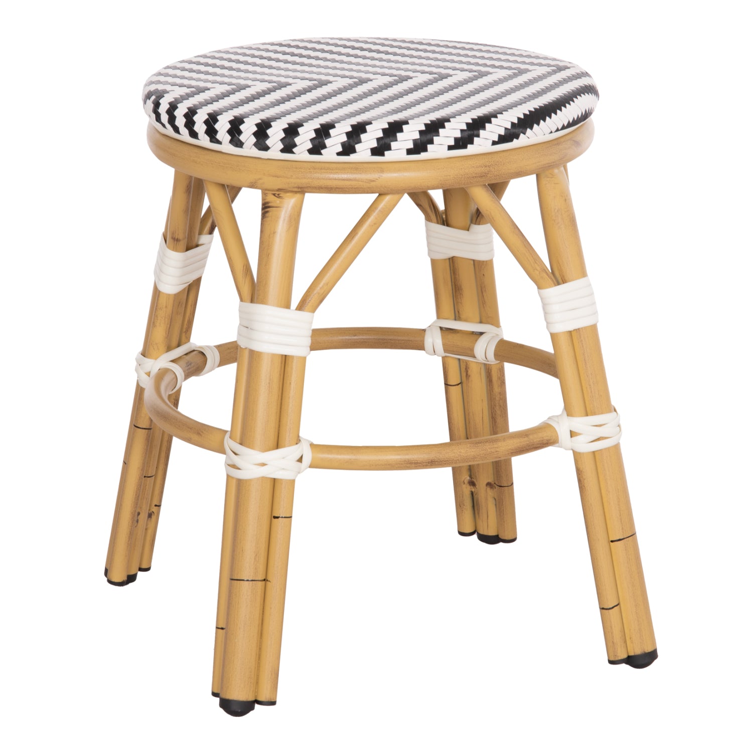 Σκαμπο Αλουμινιου Chino Bamboo Look-Textilene Λευκο-Μαυρο Φ36X46Υεκ.