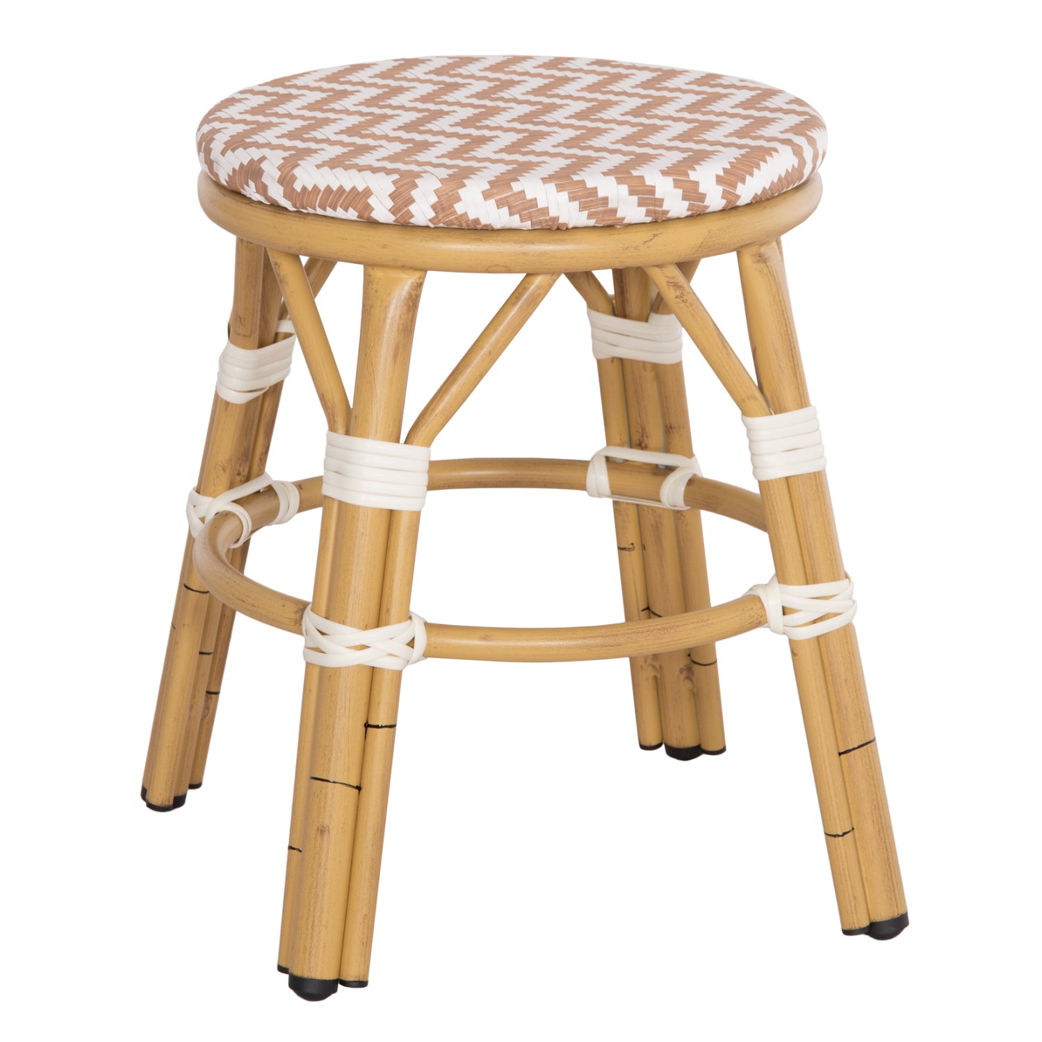Σκαμπο Αλουμινιου Chino Bamboo Look-Textilene Λευκο-Καφε Φ36X46Υεκ.