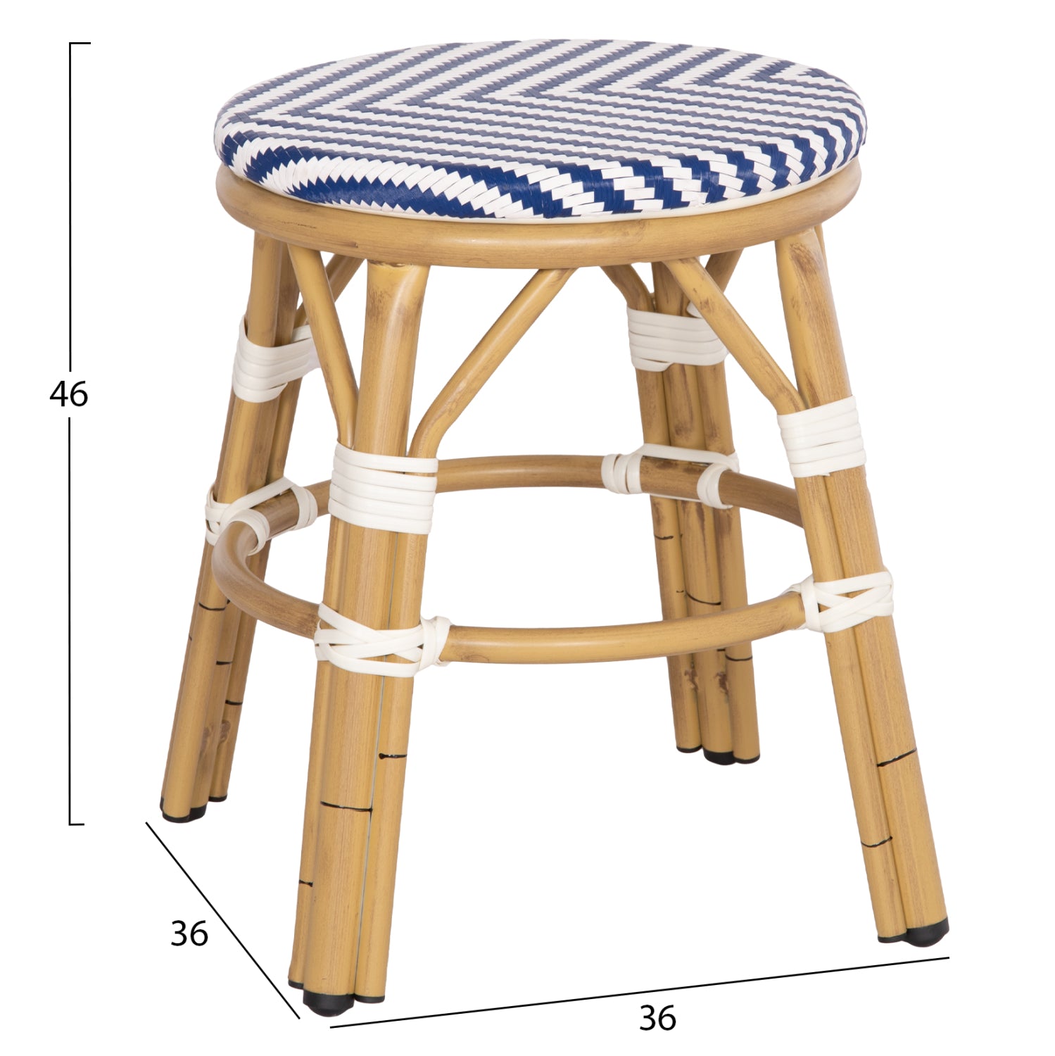 Σκαμπο Αλουμινιου Chino Bamboo Look-Textilene Λευκο-Μπλε Φ36X46Υεκ.