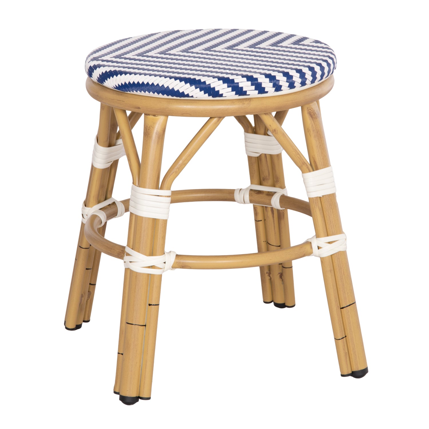 Σκαμπο Αλουμινιου Chino Bamboo Look-Textilene Λευκο-Μπλε Φ36X46Υεκ.
