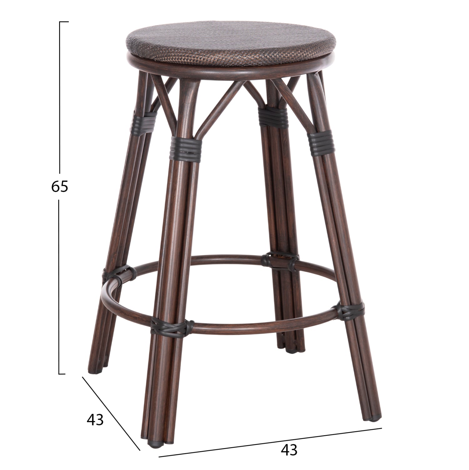 Σκαμπο Αλουμινιου Μεσ.Υψους Chino Bamboo Look & Textilene Καφε 43X43X65Υεκ