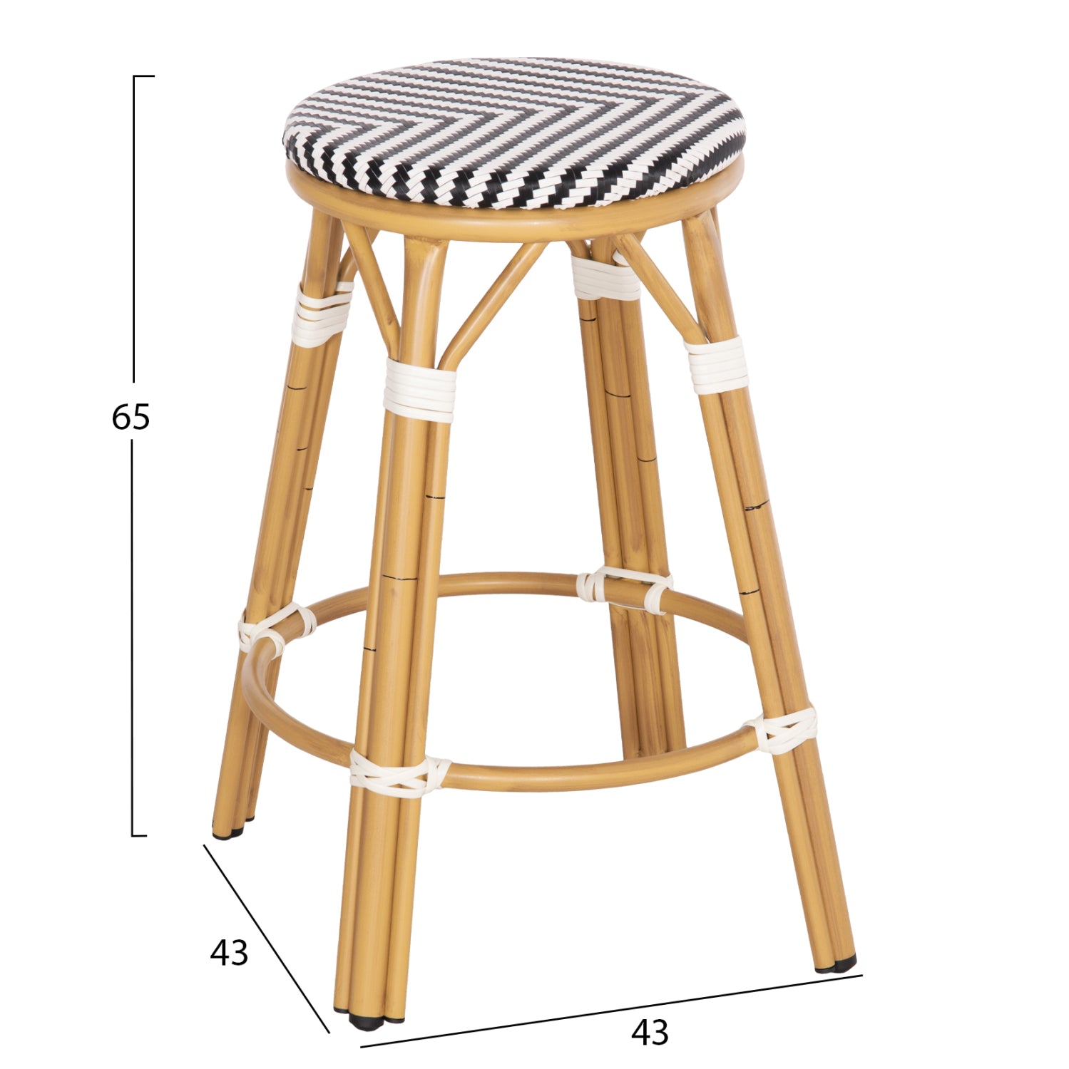 Σκαμπο Αλουμινιου Μεσ.Υψους Chino Bamboo Look & Textilene Μαυρο 43X43X65Υεκ