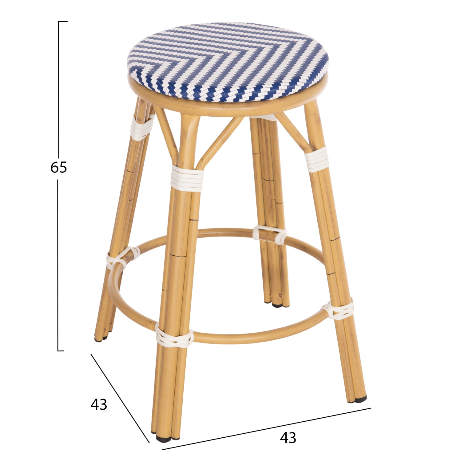 Σκαμπο Αλουμινιου Μεσ.Υψους Chino Bamboo Look & Textilene Μπλε 43X43X65Υεκ