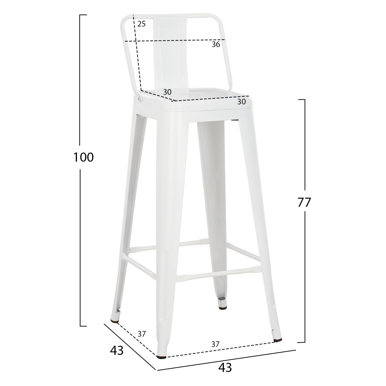 Σκαμπο Bar Me Πλατη Μεταλλικο Melita-Pro Λευκο Ματ 42X42X100Υεκ.