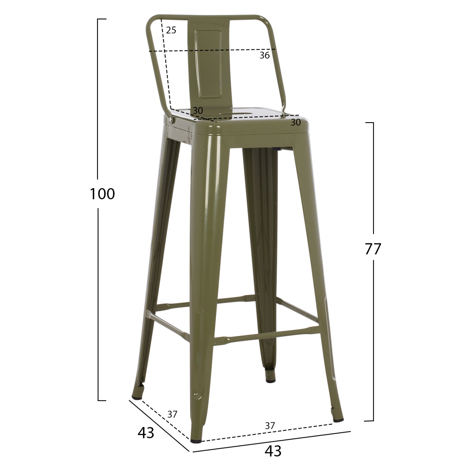Σκαμπο Bar Me Πλατη Μεταλλικο Melita-Pro Dark Olive Green 42X42X100Υεκ.